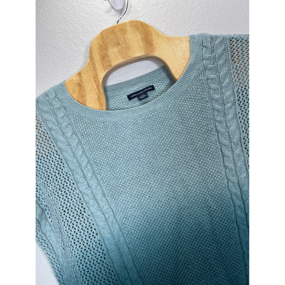 American Eagle Ombre Knit Sweater Cable Knit Detail Blue Size M
